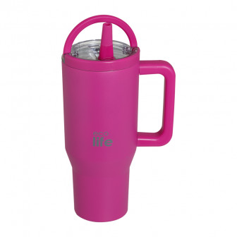 EcoLife Θερμός Ποτήρι Ανοξείδωτο 2 Handles Magenda Με Καλαμάκι 900ml