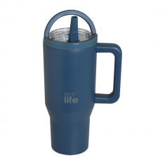 EcoLife Θερμός Ποτήρι Ανοξείδωτο 2 Handles Navy Με Καλαμάκι 900ml