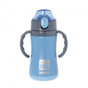 Ecolife Παγούρι Θερμός Ανοξείδωτο Με Καλαμάκι 300ml Blue