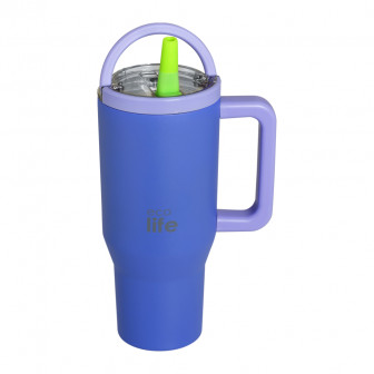 EcoLife Θερμός Ποτήρι Ανοξείδωτο 2 HandlesBlue Purple Με Καλαμάκι 900ml