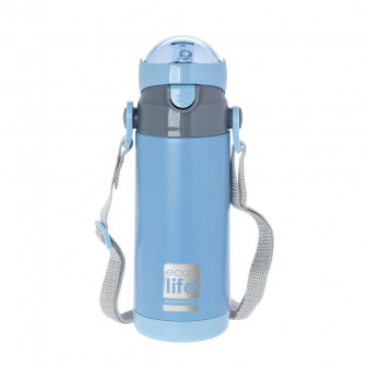 Ecolife Παγούρι Θερμός Ανοξείδωτο Με Καλαμάκι 400ml Blue