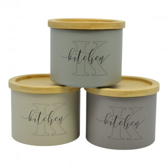 Βάζα Αποθήκευσης Μεταλλικά Σετ 3τμχ. Με Ξύλινο Καπάκι