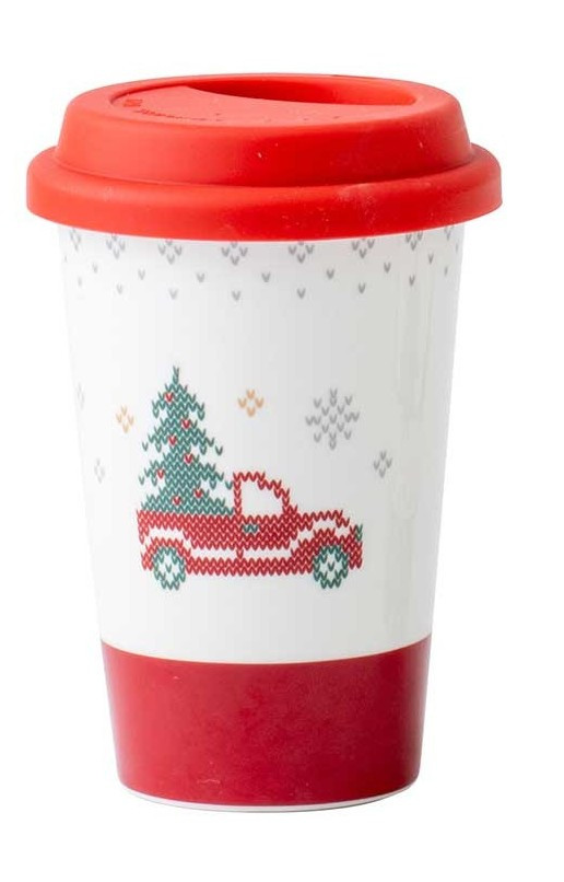 MARVA HOME Χριστουγεννιάτικη Κούπα Πορσελάνης Με Καπάκι Σιλικόνης Red 390ml
