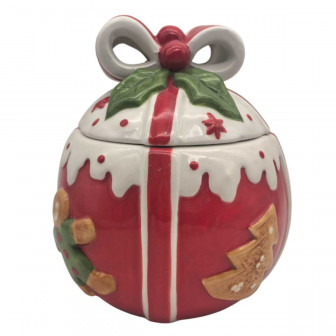 Χριστουγεννιάτικη Κεραμική Μπισκοτιέρα  Μπάλα Φιόγκος 20cm Χριστουγεννιάτικη Κεραμική Μπισκοτιέρα  Μπάλα Φιόγκος 20cm
