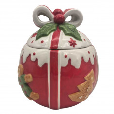 Χριστουγεννιάτικη Κεραμική Μπισκοτιέρα  Μπάλα Φιόγκος 15cm Χριστουγεννιάτικη Κεραμική Μπισκοτιέρα  Μπάλα Φιόγκος 15cm