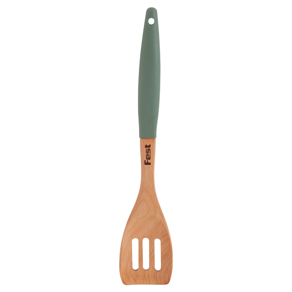 FEST Fest Green Ξύλινη Σπάτουλα Με Τρύπες Με Λαβή Σιλικόνης