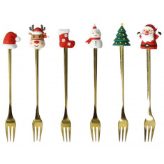 Brandani Πιρουνάκια Γλυκού Σετ 6τμχ Dolce Christmas Gold Με Σιλικόνη