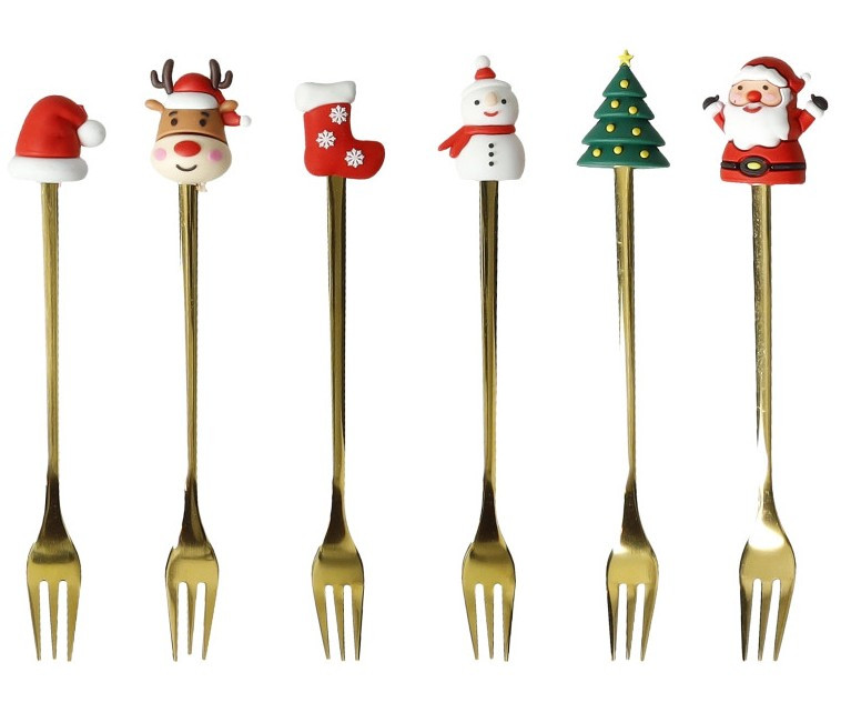 Διακοσμητικά και αξεσουαρ κουζίνας Kouzinika - ΣΗΜΑΝΤΙΚΟ: Σε περίπτωση διαφοράς τιμής από το κατάστημα ισχύει παντα και μόνο η τιμή του καταστήματος Brandani Πιρουνάκια Γλυκού Σετ 6τμχ Dolce Christmas Gol