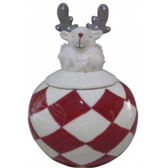 Χριστουγεννιάτικη Κεραμική Μπισκοτιέρα Τάρανδος 14cm