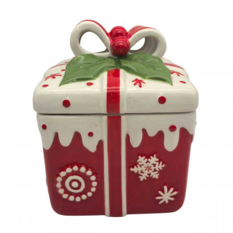Χριστουγεννιάτικη Κεραμική Μπισκοτιέρα κουτί Δώρου Φιόγκος