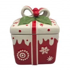 Χριστουγεννιάτικη Κεραμική Μπισκοτιέρα κουτί Δώρου Φιόγκος