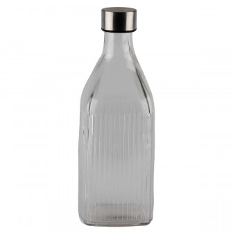 Γυάλινο Μπουκάλι Διάφανο Τετράγωνο 1lt Με Καπάκι