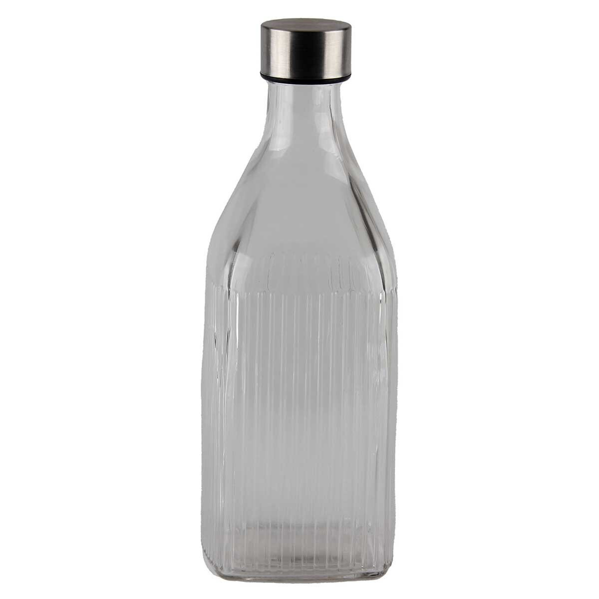 Γυάλινο Μπουκάλι Διάφανο Τετράγωνο 1lt Με Καπάκι