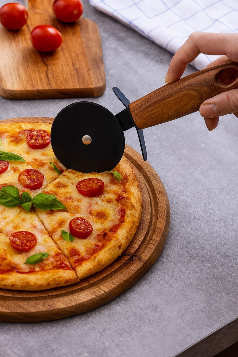 ALPINA Alpina Κόφτης - Ρόδα Πίτσας Μεταλλική Μαύρη Με Ξύλινο Χέρι 19,5cm