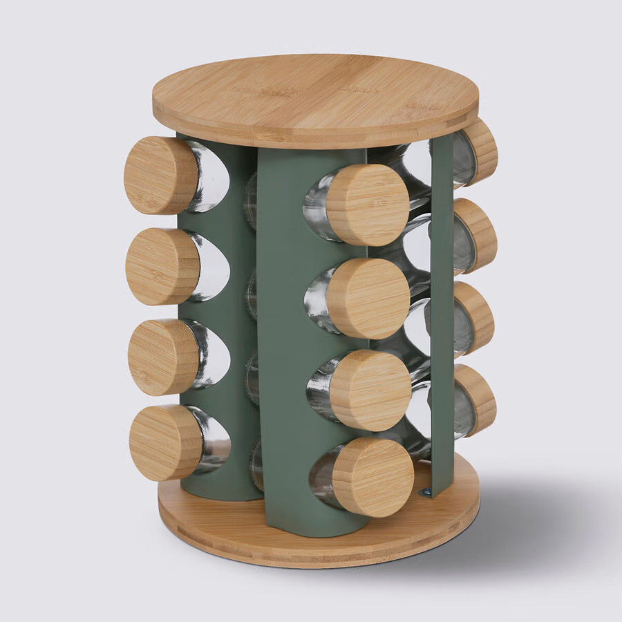 5FIVE SIMPLY SMART 5Five Σετ Μπαχαρικών 16 Θέσεων Bamboo Με Περιστρεφόμενη Βάση 21x28,5cm Πράσινο