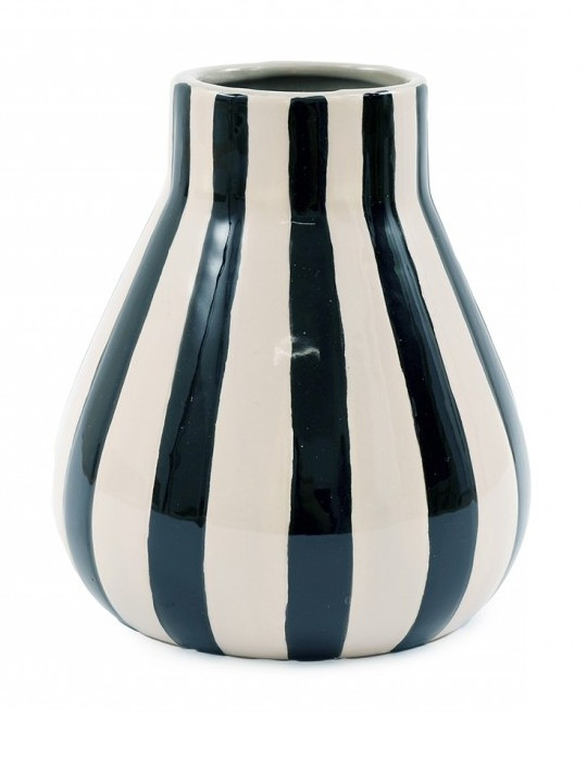 Atmosphera Διακοσμητικό Βάζο Κεραμικό Stripe Black 14cm