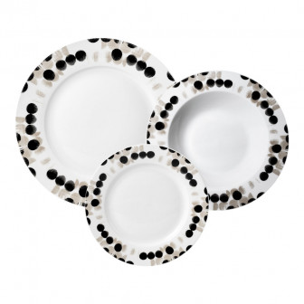 Σερβίτσιο Φαγητού Πορσελάνης 18τμχ. Dots Μαύρο/Μπεζ