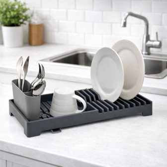 Πιατοθήκη Πλαστική Με Δίσκο Σε Γκρι Ματ 19x46x13,5cm