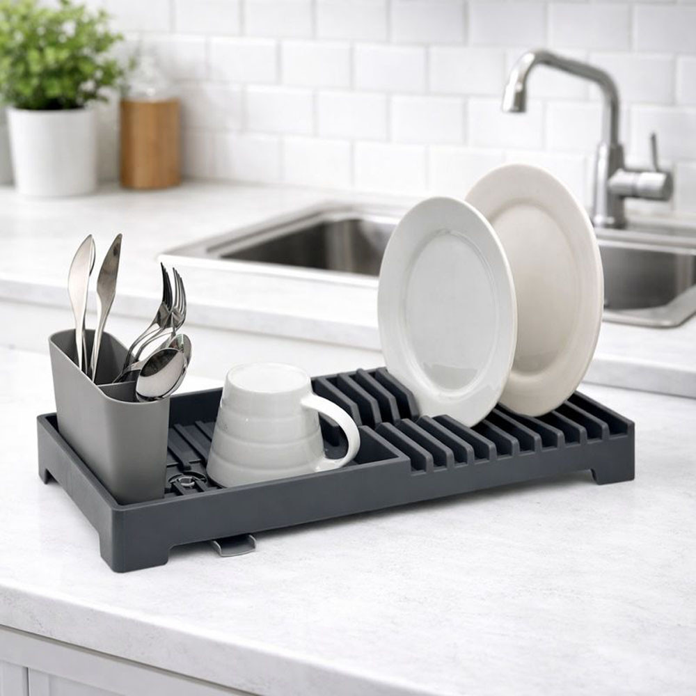 Διακοσμητικά και αξεσουαρ κουζίνας Kouzinika - ΣΗΜΑΝΤΙΚΟ: Σε περίπτωση διαφοράς τιμής από το κατάστημα ισχύει παντα και μόνο η τιμή του καταστήματος Πιατοθήκη Πλαστική Με Δίσκο Γκρι Ματ 19x46x13,5cm