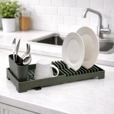 Πιατοθήκη Πλαστική Με Δίσκο Σε Λαδί Ματ 19x46x13,5cm