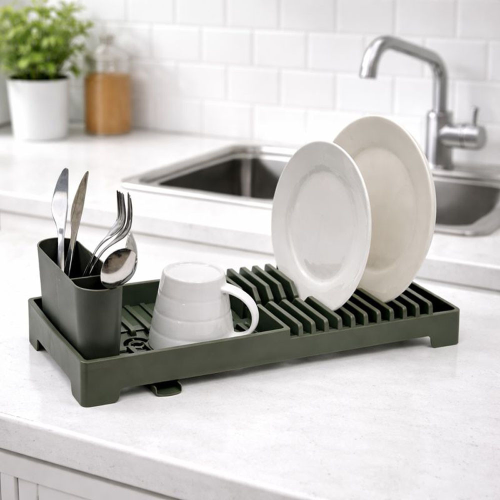 Ankor Πιατοθήκη Πλαστική Με Δίσκο Σε Λαδί Ματ 19x46x13,5cm