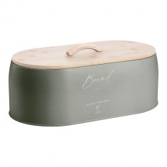 Ψωμιέρα Μεταλλική Λαδί Με Bambbo Καπάκι Bread Love 35,5x19,7x12cm