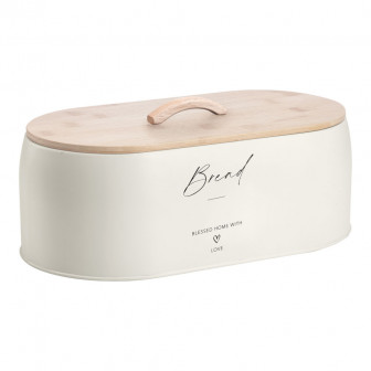 Ψωμιέρα Μεταλλική Μπεζ Με Bambbo Καπάκι Bread Love 35,5x19,7x12cm