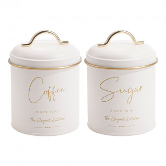 Μεταλλικά Βάζα Σετ 2Τμχ, Λευκά/Χρυσό Coffee Sugar 11x16cm