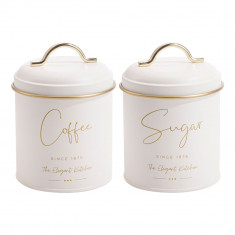 Μεταλλικά Βάζα Σετ 2Τμχ, Λευκά/Χρυσό Coffee Sugar 11x16cm