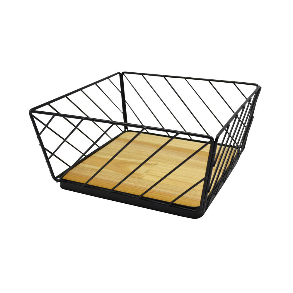 Φρουτιέρα Μεταλλική Μαύρη Με Ξύλο 23x11cm