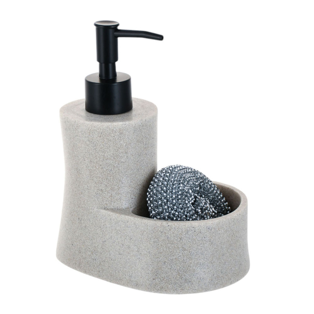 Dispenser Θήκη Για Υγρό Απορρυπαντικό Πιάτων Με Σφουγγάρι Μπεζ