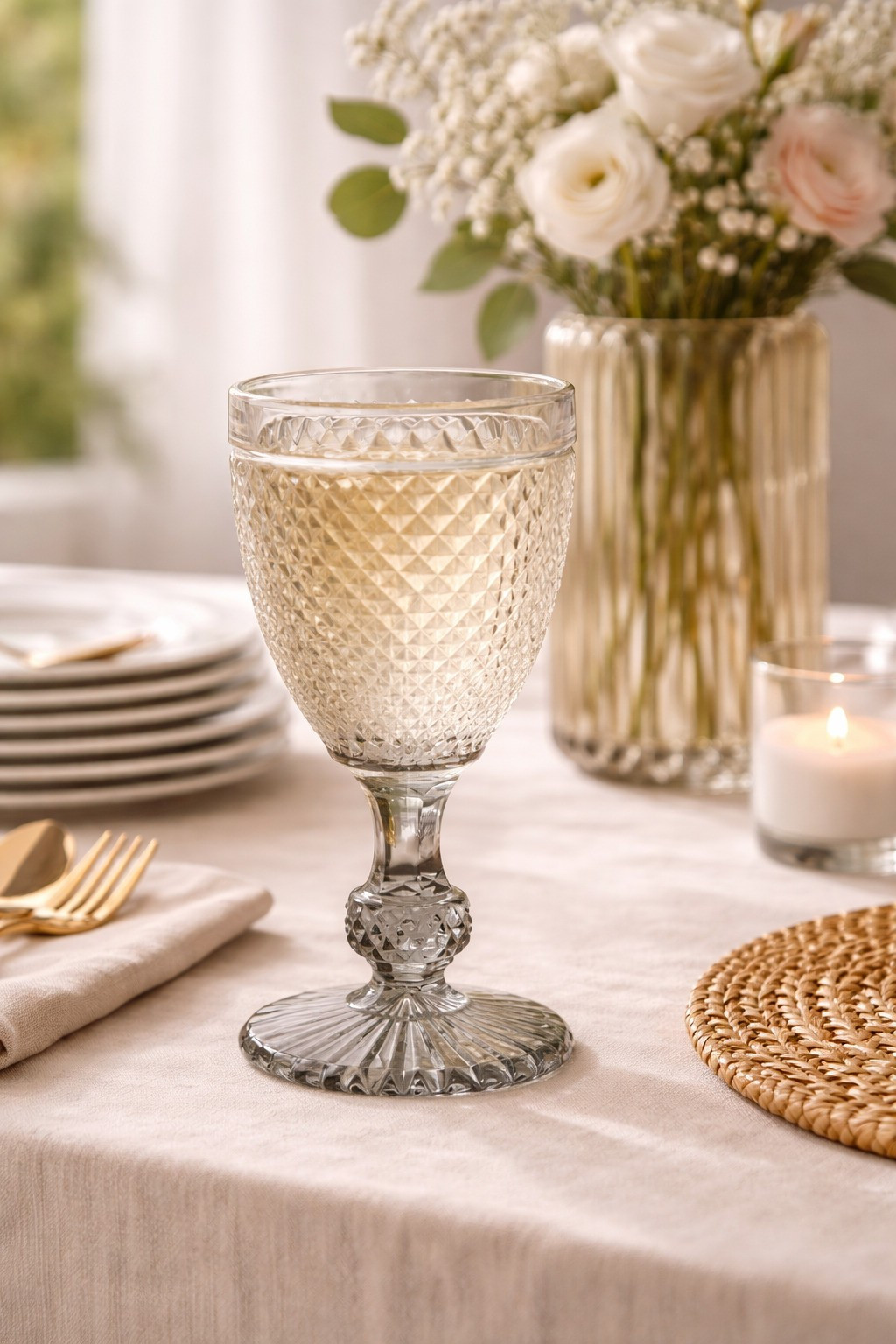 Arti Casa Ποτήρια Κρασιού Γυάλινα Σετ 6τμχ. Με Πόδι Diamond 260ml