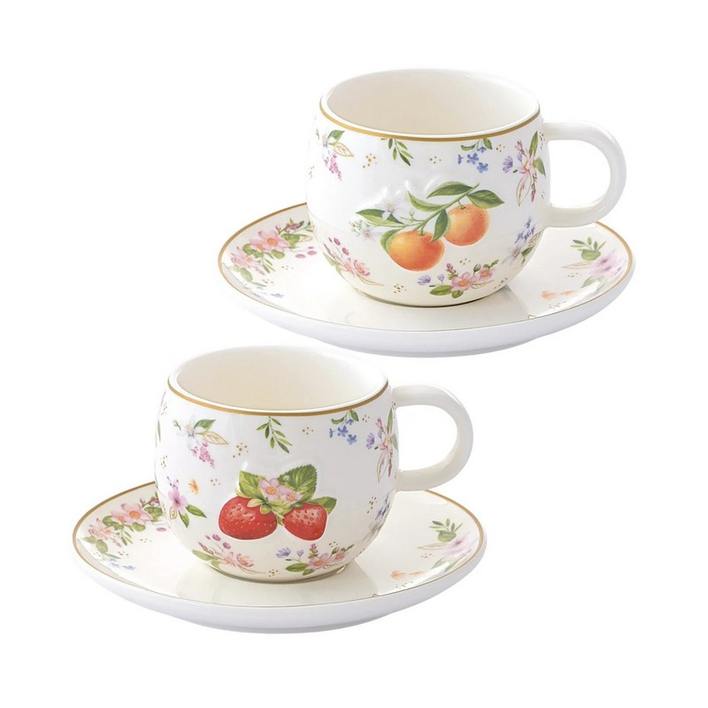 R2S Φλυτζάνια Espresso Σετ 2Τμχ. Πορσελάνης Fancy Fruit Orange Strawberry