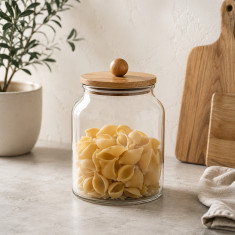 Γυάλινο Βάζο Αποθήκευσης Με Ξύλινο Καπάκι 3Lt.
