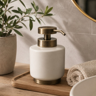 Dispenser Θήκη Για Κρεμοσάπουνο Poluresin Beige Antique Gold