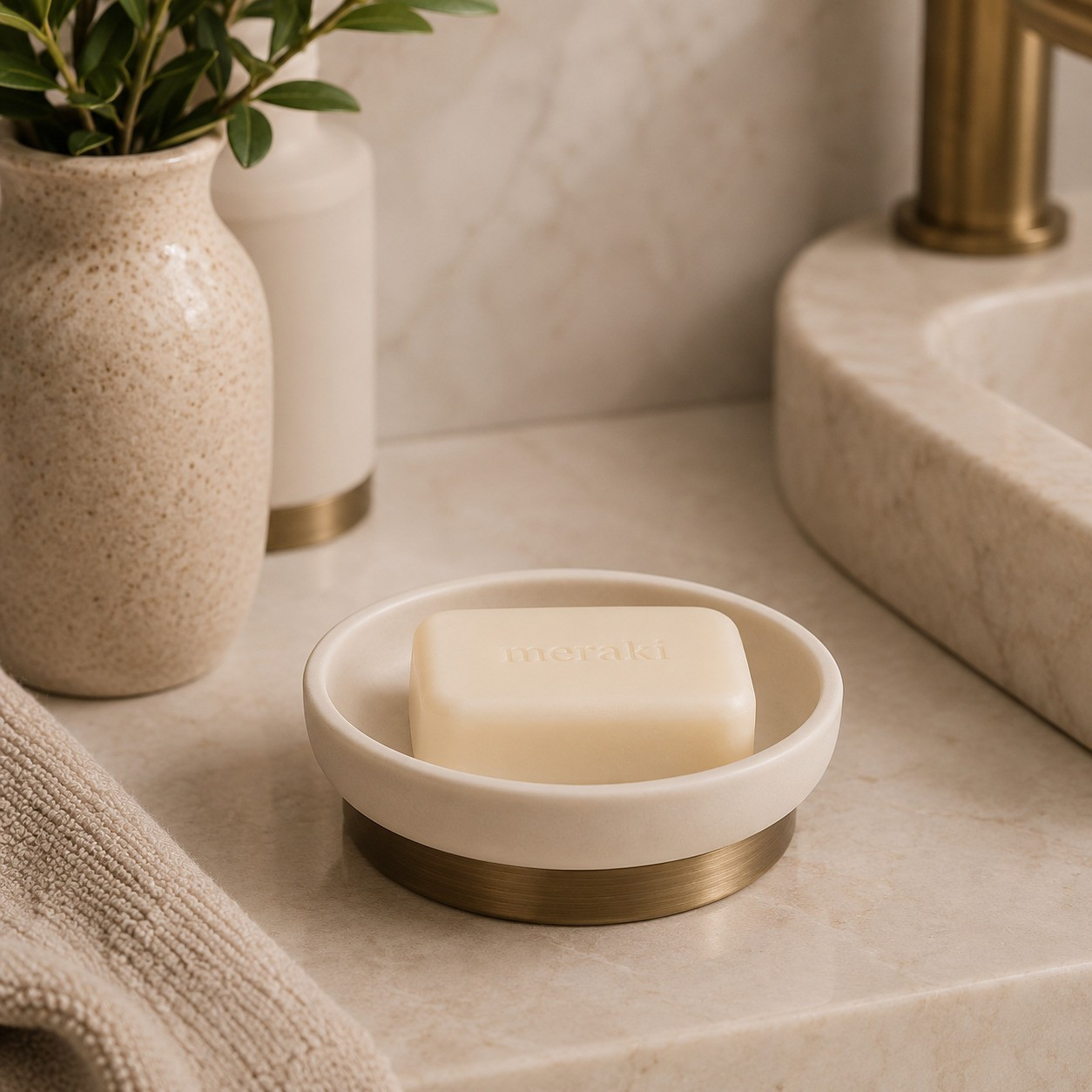 Θήκη Για Σαπούνι Polyresin Beige Antique Gold 10cm