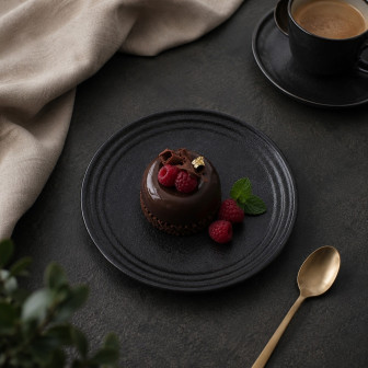 Rinart Porcelain Πιάτο Γλυκού Πορσελάνης Piana Pietra Nero 18cm