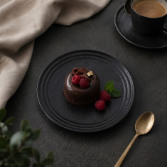 Rinart Porcelain Πιάτο Γλυκού Πορσελάνης Piana Pietra Nero 18cm