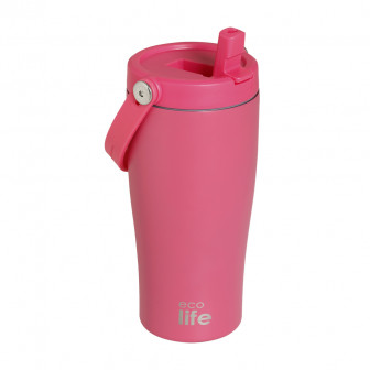 EcoLife Θερμός Ποτήρι Ανοξείδωτο 2 Handle Magenta Με Καλαμάκι 600ml