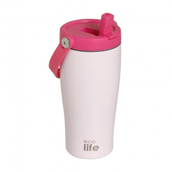 EcoLife Θερμός Ποτήρι Ανοξείδωτο 1 Handle Piink Με Καλαμάκι 600ml