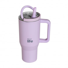 EcoLife Θερμός Ποτήρι Ανοξείδωτο 2 Handles Lilac Με Καλαμάκι 900ml