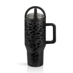 EcoLife Θερμός Ποτήρι Ανοξείδωτο 2 Handles Leopard Black Με Καλαμάκι 900ml