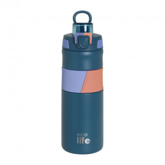 EcoLife Θερμός Μεταλλικό Ανοξείδωτο Silicon Grip Blue 500ml