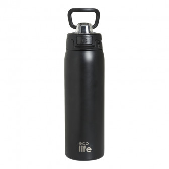 EcoLife Θερμός Μεταλλικό Ανοξείδωτο με Καλαμάκι Black 650ml