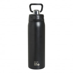 EcoLife Θερμός Μεταλλικό Ανοξείδωτο με Καλαμάκι Black 650ml