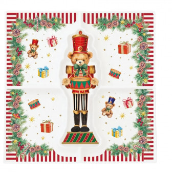 R2S Χριστουγεννιάτικη Πιατέλα Πορσελάνης Christmas Teddy Τετράγωνη 25cm